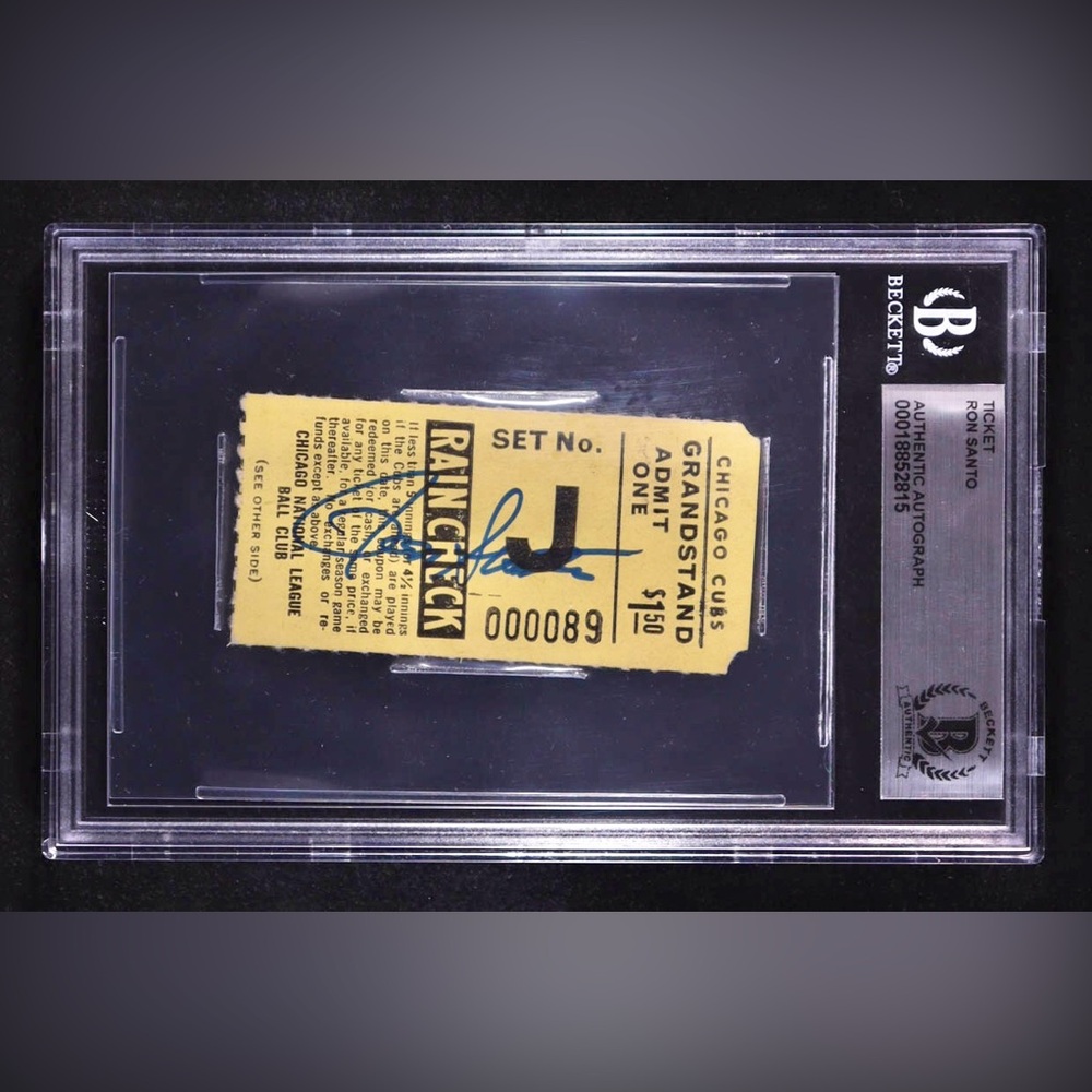 💥Ron Santo💥 Chicago Cubs Signed 1969 Ticket HOF Autograph Wrigley Field v Mets